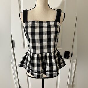 Kate Spade Black and White Gingham Peplum Top Size 8 EUC